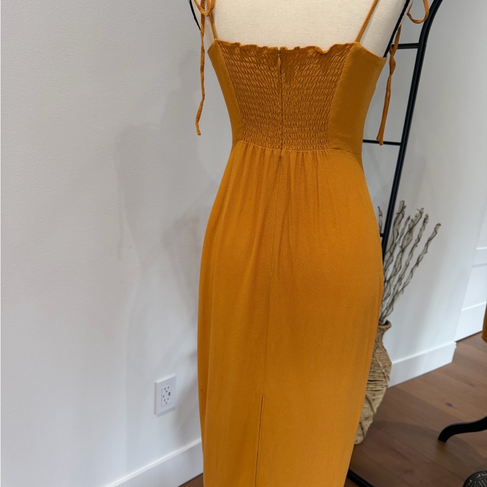 Reformation Mustard Tie-Shoulder Mid Dress - Picture 6 of 10